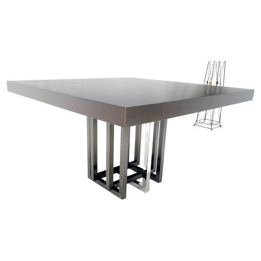 EstablishedLines Bronzed & Chrome Base Ebonized Mahogany Square Top Conference Dining Table MINT!
