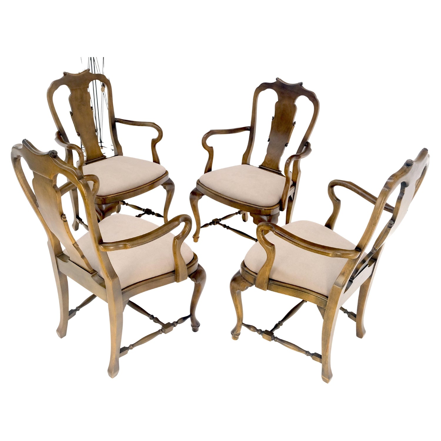 EstablishedLines Set of 4 Cherry Queen Ann New Alcantara  Suede Upholstery Dining Arm Chairs MINT