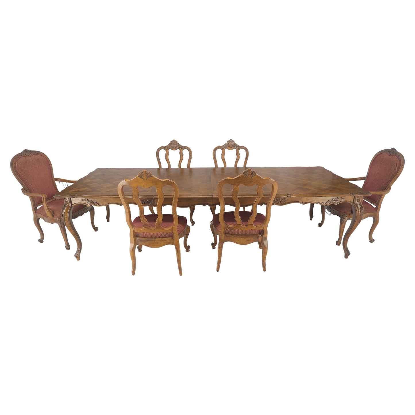 EstablishedLines Country French Parquetry Top Table 6 Dining Chairs 2X22" Extension Board Leafs