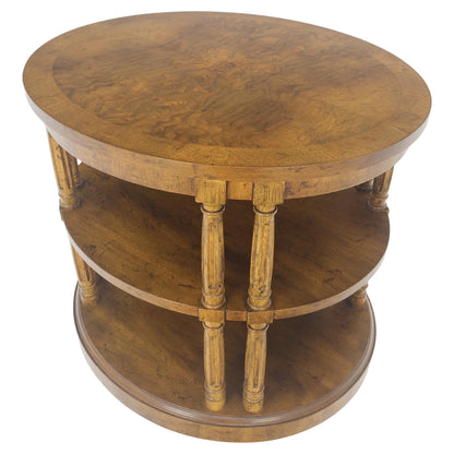 EstablishedLines Henredon Oval Burl Walnut 3 Tier Sied End Lamp Table Stand Magazine Shelf MINT