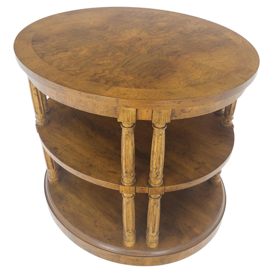 EstablishedLines Henredon Oval Burl Walnut 3 Tier Sied End Lamp Table Stand Magazine Shelf MINT