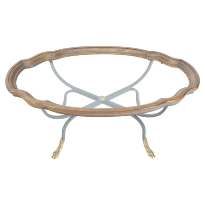EstablishedLines Wrought Iron Brass Feet Glass Top Oval Scallop Shape 39" Long Coffee Table MINT