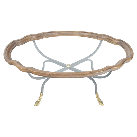 EstablishedLines Wrought Iron Brass Feet Glass Top Oval Scallop Shape 39" Long Coffee Table MINT