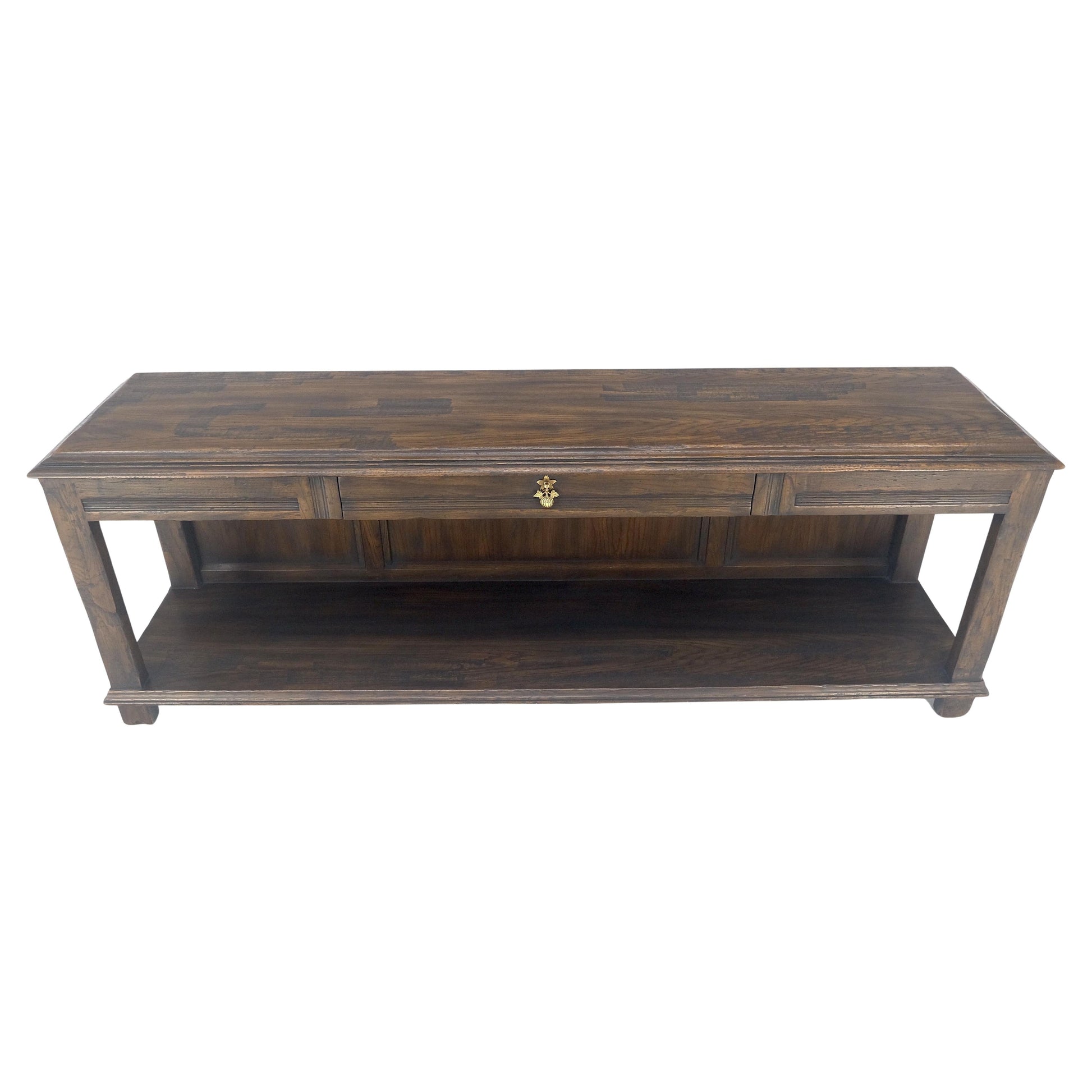 EstablishedLines Finished Back Solid Oak c1970s 78" Long One Drawer Console Sofa Table MINT