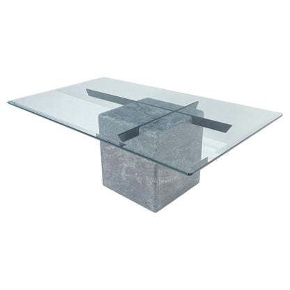 EstablishedLines Grey Italian Marble Cube Shape Base 30x50 Rectangle Glass Top Coffee Table CLEAN