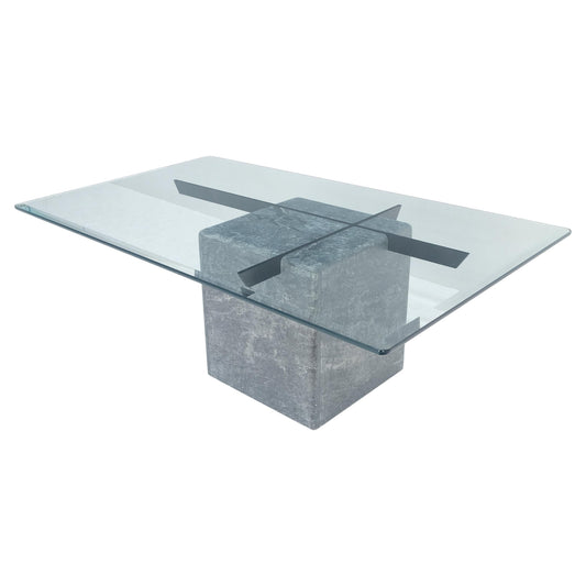 EstablishedLines Grey Italian Marble Cube Shape Base 30x50 Rectangle Glass Top Coffee Table CLEAN