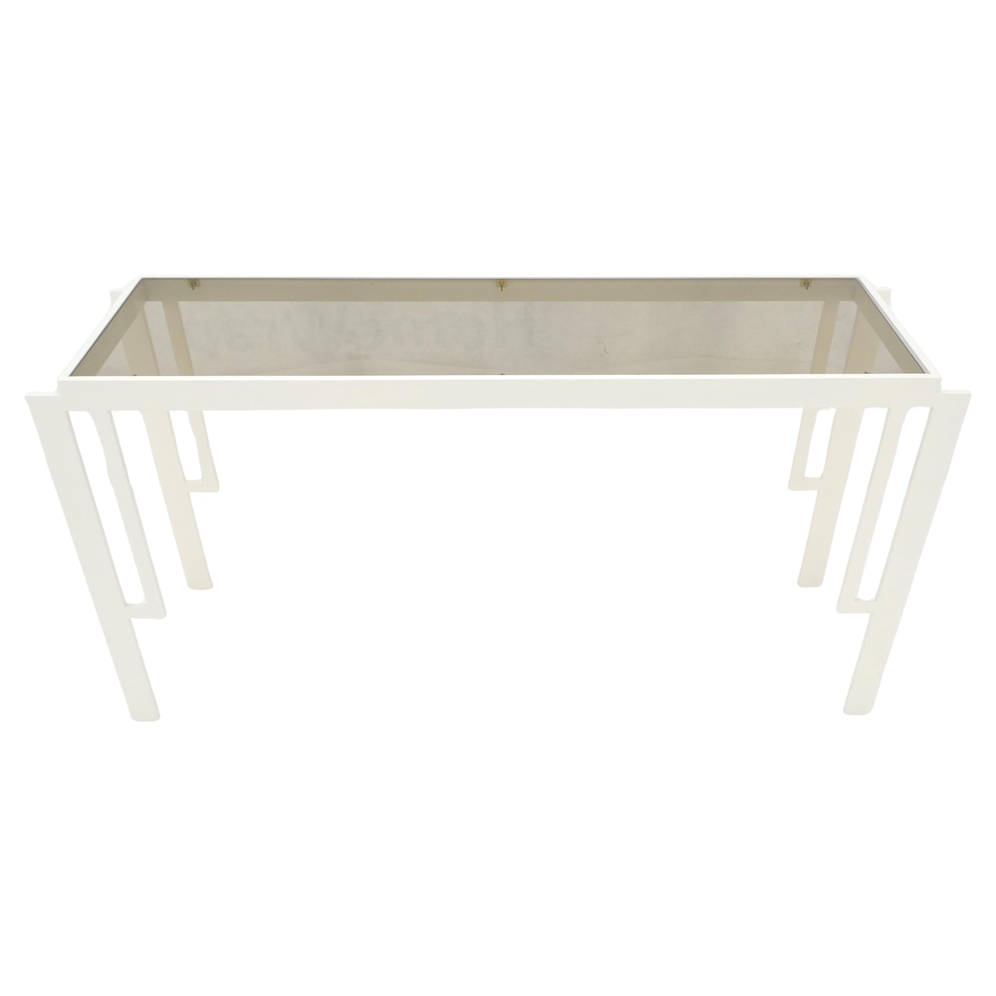 EstablishedLines White Enamel Base Frame  Smoked Glass 54" Mid Century Console Sofa Table MINT