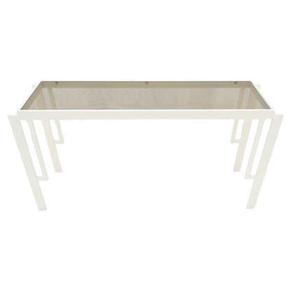 EstablishedLines White Enamel Base Frame  Smoked Glass 54" Mid Century Console Sofa Table MINT