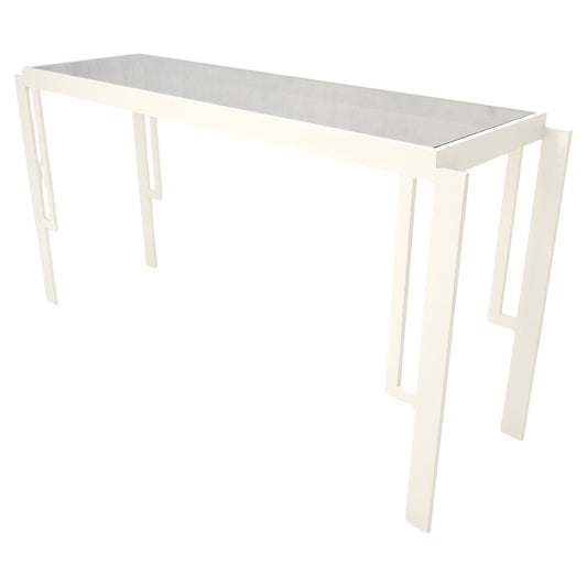 EstablishedLines White Enamel Base Frame  Smoked Glass 54" Mid Century Console Sofa Table MINT