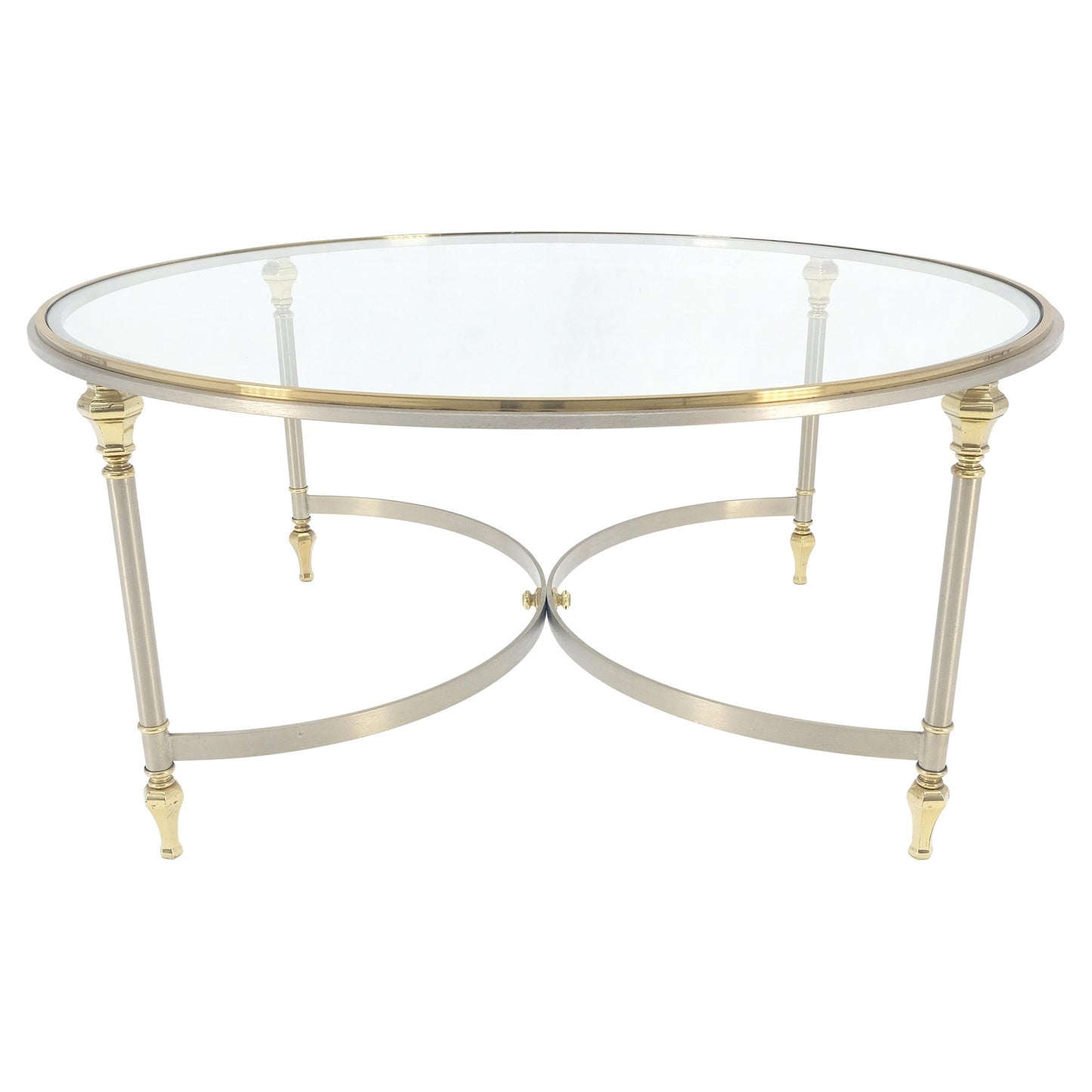 EstablishedLines Italian Round 38" Brushed Chrome & Brass Bezel & leg Glass Top Coffee Table MINT