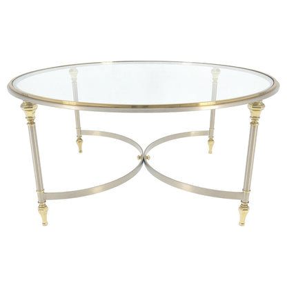 EstablishedLines Italian Round 38" Brushed Chrome & Brass Bezel & leg Glass Top Coffee Table MINT