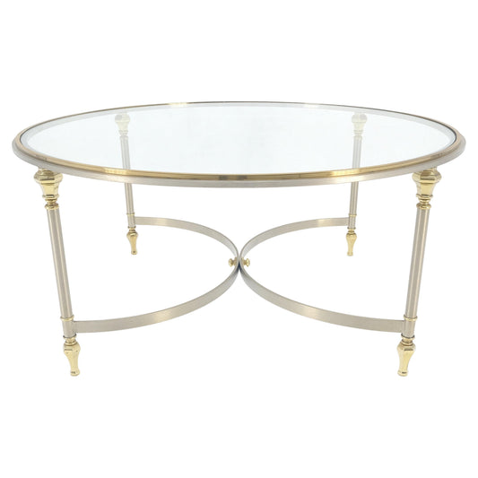 EstablishedLines Italian Round 38" Brushed Chrome & Brass Bezel & leg Glass Top Coffee Table MINT