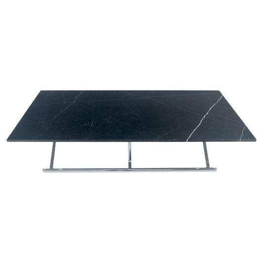 EstablishedLines Italian Mid Century 32x67" Rectangle Black Marble Top Chrome Base Coffee Table