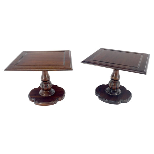 EstablishedLines Pair Solid Cherry Dark Espresso Clover Base 21x21 Square Top Side End Lamp Table