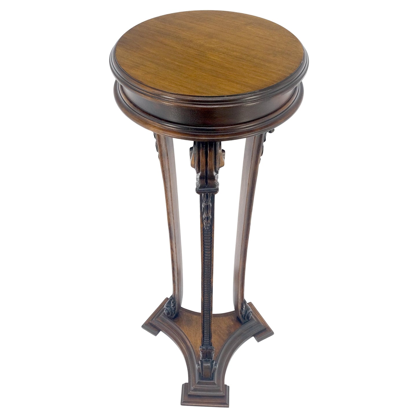 EstablishedLines Carved Walnut Tripod Style Base 17" Round Top Plant Lamp Table Stand Pedestal