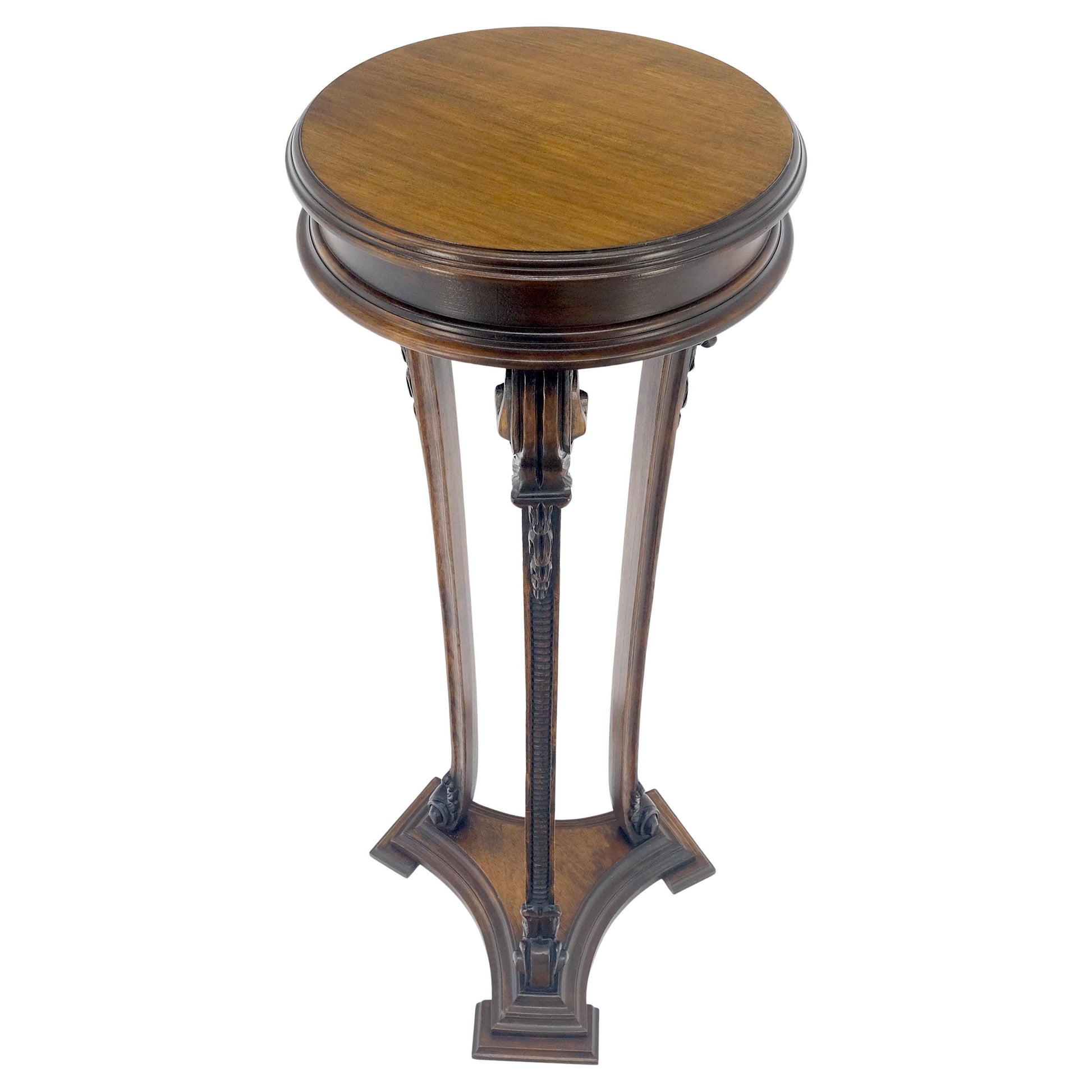 EstablishedLines Carved Walnut Tripod Style Base 17" Round Top Plant Lamp Table Stand Pedestal