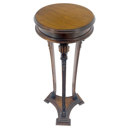 EstablishedLines Carved Walnut Tripod Style Base 17" Round Top Plant Lamp Table Stand Pedestal
