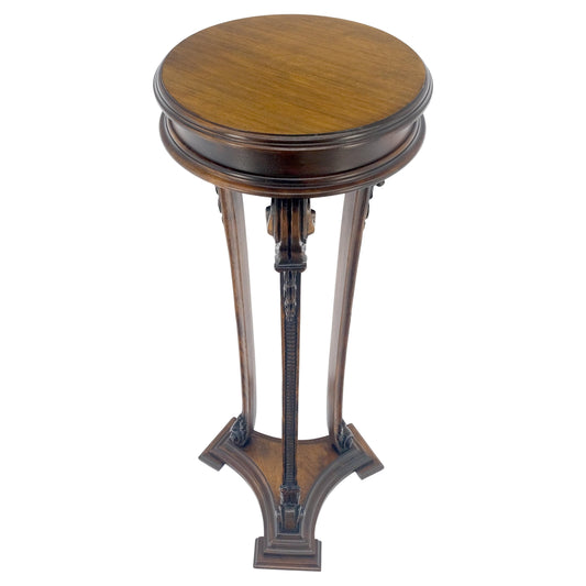 EstablishedLines Carved Walnut Tripod Style Base 17" Round Top Plant Lamp Table Stand Pedestal