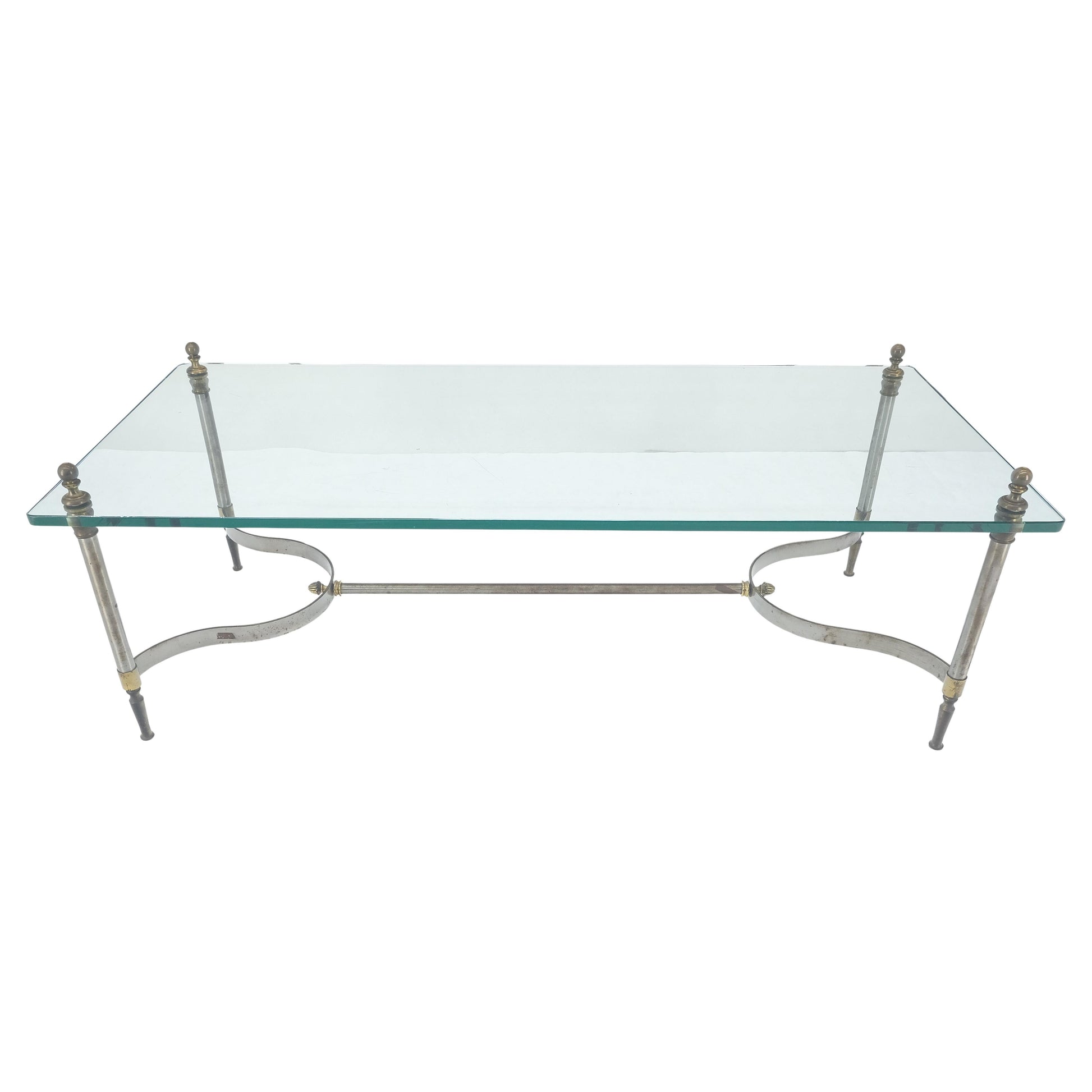 EstablishedLines Thick 3/4" 24x52 Rectangle Glass Top Chrome & Brass  Base MCM Coffee Patina