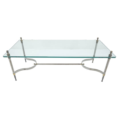 EstablishedLines Thick 3/4" 24x52 Rectangle Glass Top Chrome & Brass  Base MCM Coffee Patina