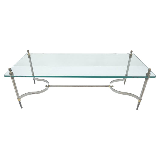 EstablishedLines Thick 3/4" 24x52 Rectangle Glass Top Chrome & Brass  Base MCM Coffee Patina