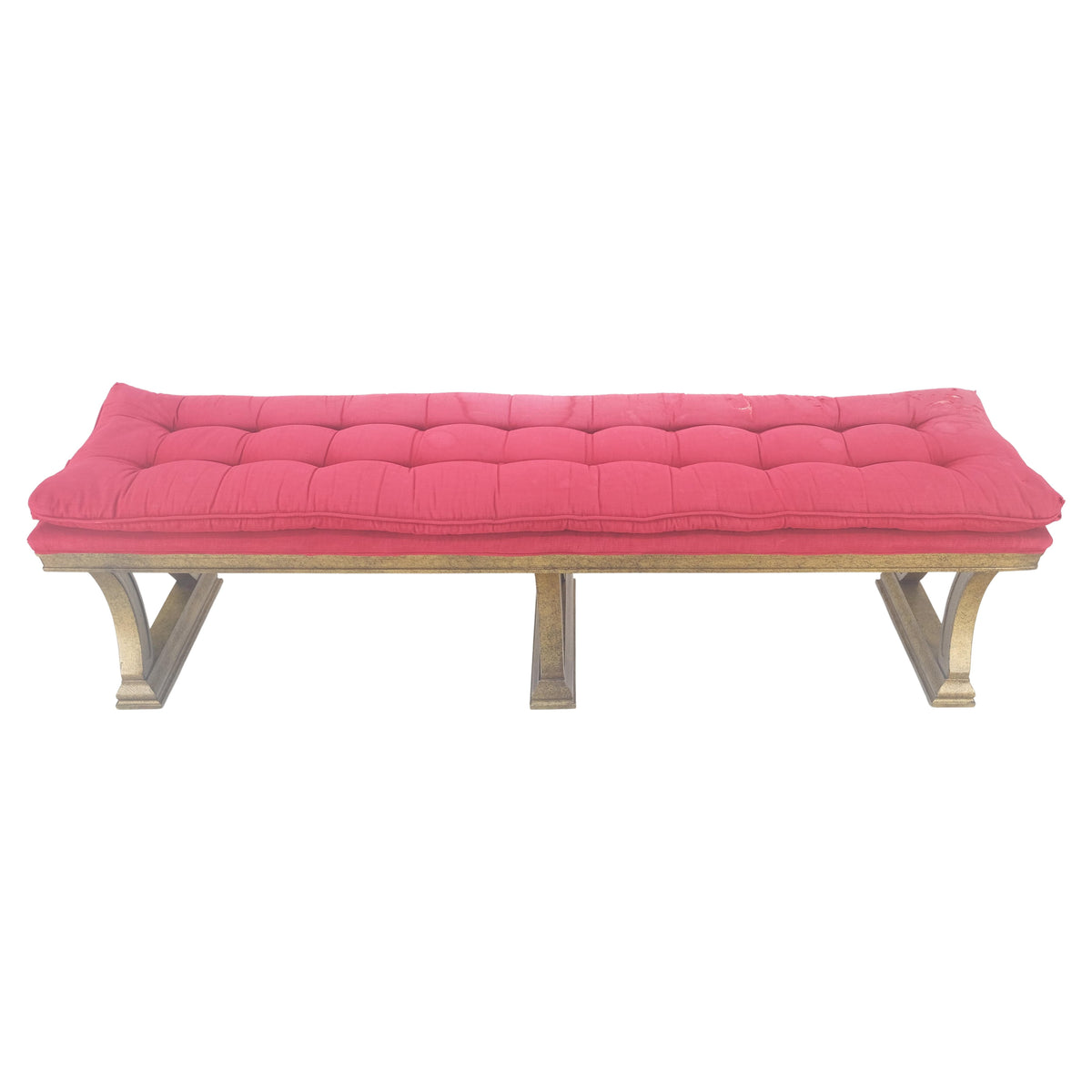 c1970s Gold Splatter Metallic Style Finish Tufted Cushion Upholstery Bench Clean
