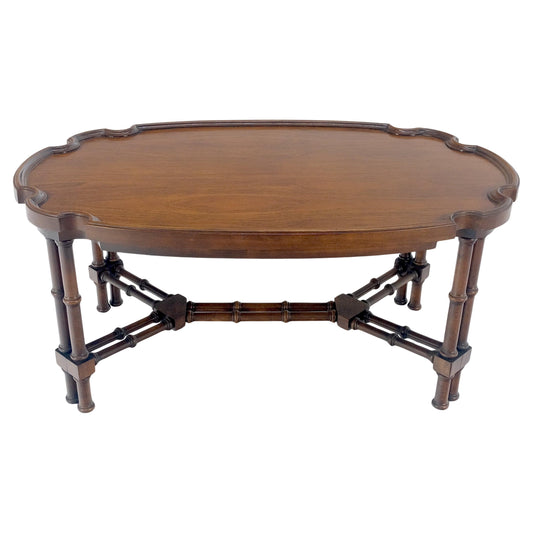 EstablishedLines Faux Bamboo Walnut Oval Shield Shape Compact 37" Long Coffee Side Table MINT