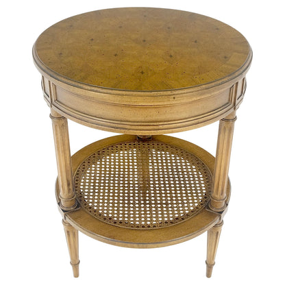 EstablishedLines Marquetry Top Two Tier Cane Shelf 18" Diameter Lamp Side Center Table Stand MINT