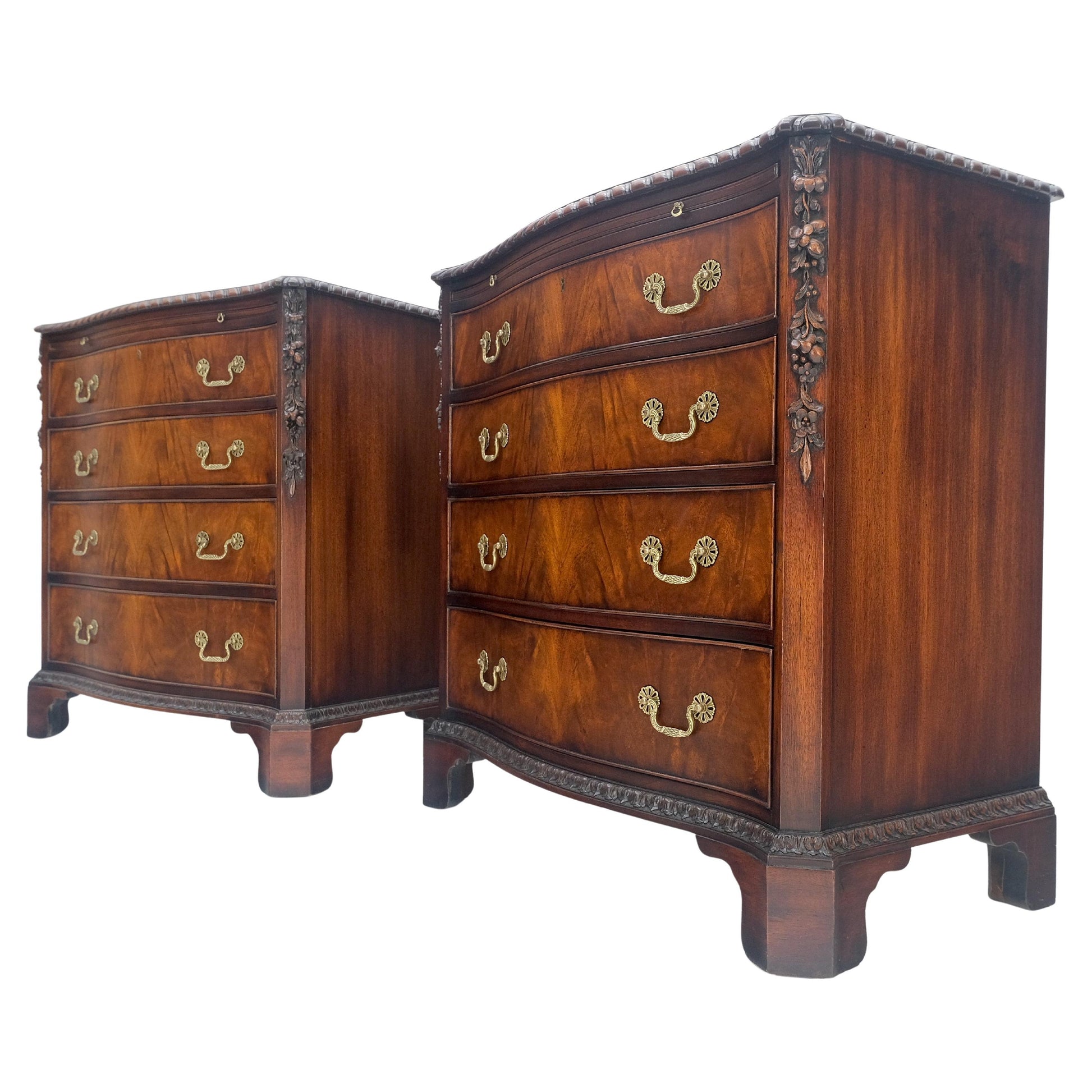 EstablishedLines Pair Flame Mahogany Brass Pulls 4 Drawers Pull Out Trays Bachelor Chest Dresers