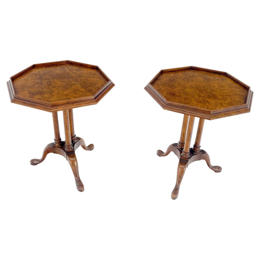 EstablishedLines Pair Gallery Burl Wood Top Tripod Bases Side End Occasional Lamp Tables Stands