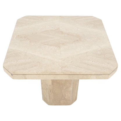 EstablishedLines Polished 27x27" Travertine Square Top Single Pedestal Side End Lamp Table Mint