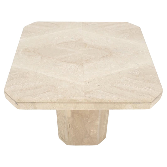 EstablishedLines Polished 27x27" Travertine Square Top Single Pedestal Side End Lamp Table Mint