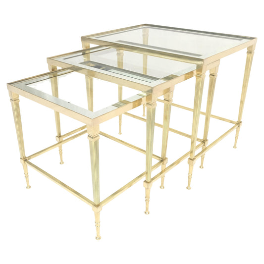 EstablishedLines Fine Polished Brass Glass Mirrored Frames Tops Nesting Side Tables Stands Redone