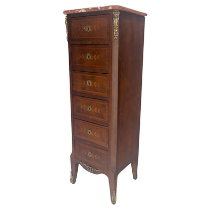 EstablishedLines Rouge Marble Top 6 Drawers w/ Dovetails French Louis XV Lingerie Chest Dresser
