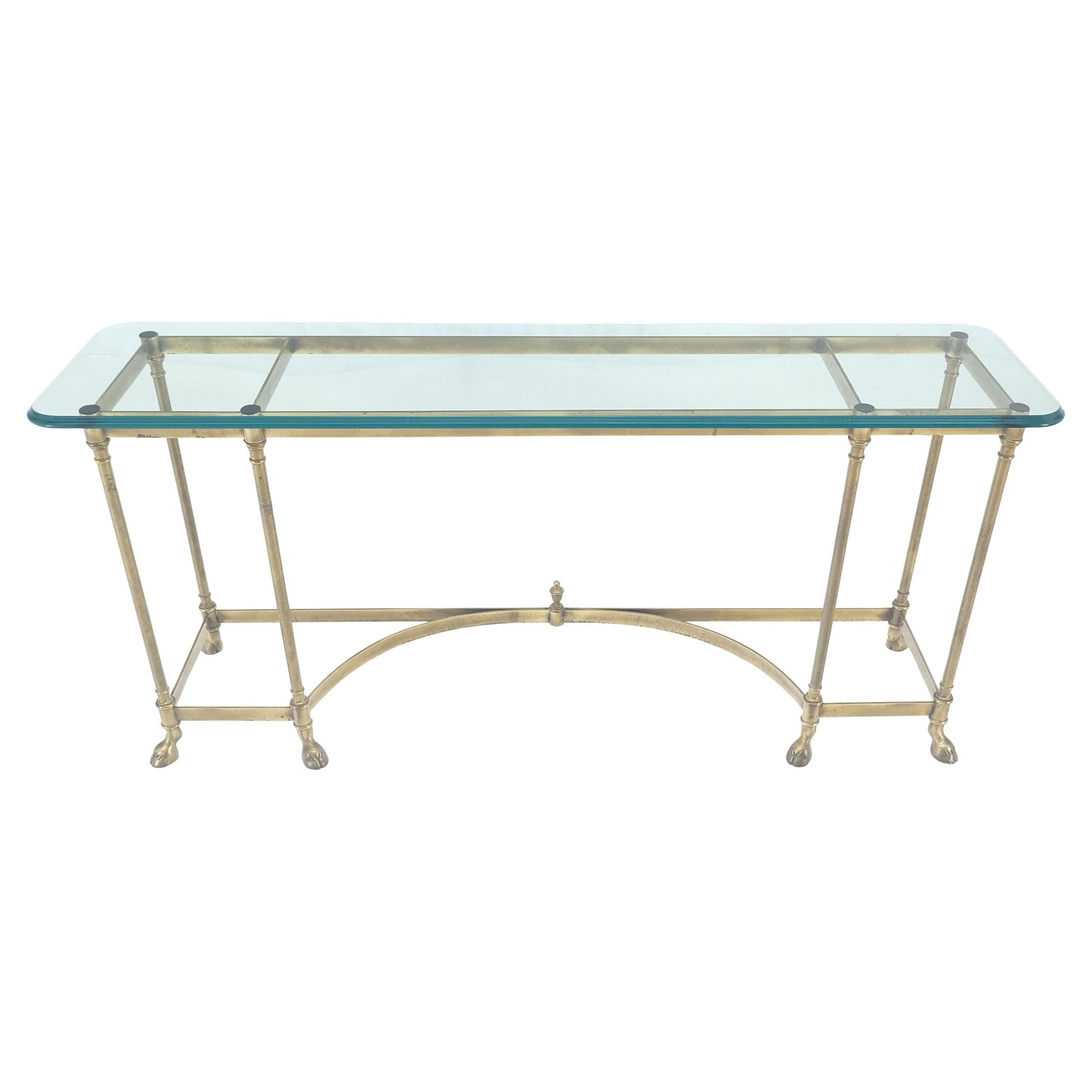 EstablishedLines Italian Hoof Feet Brass Frame Base 3/4" Glass Top Console Hall Table