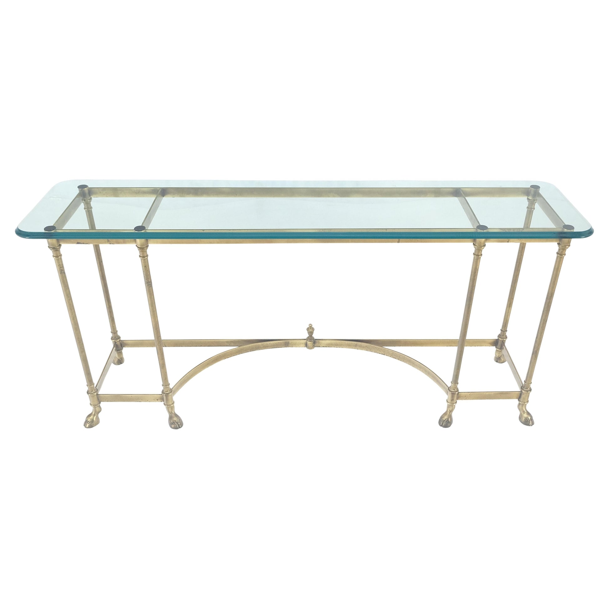 EstablishedLines Italian Hoof Feet Brass Frame Base 3/4" Glass Top Console Hall Table