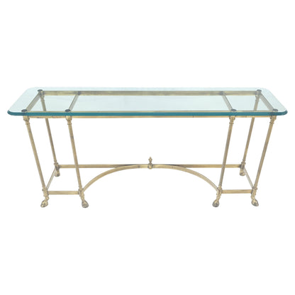 EstablishedLines Italian Hoof Feet Brass Frame Base 3/4" Glass Top Console Hall Table