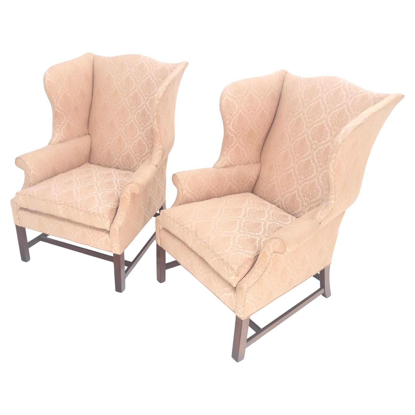 EstablishedLines Pair of Kittinger Style Tall Wingback Chairs Mint Frames as is Upholstery