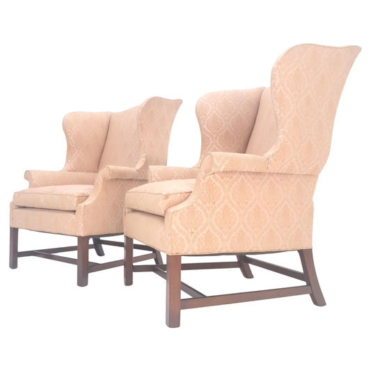 EstablishedLines Pair of Kittinger Style Tall Wingback Chairs Mint Frames as is Upholstery