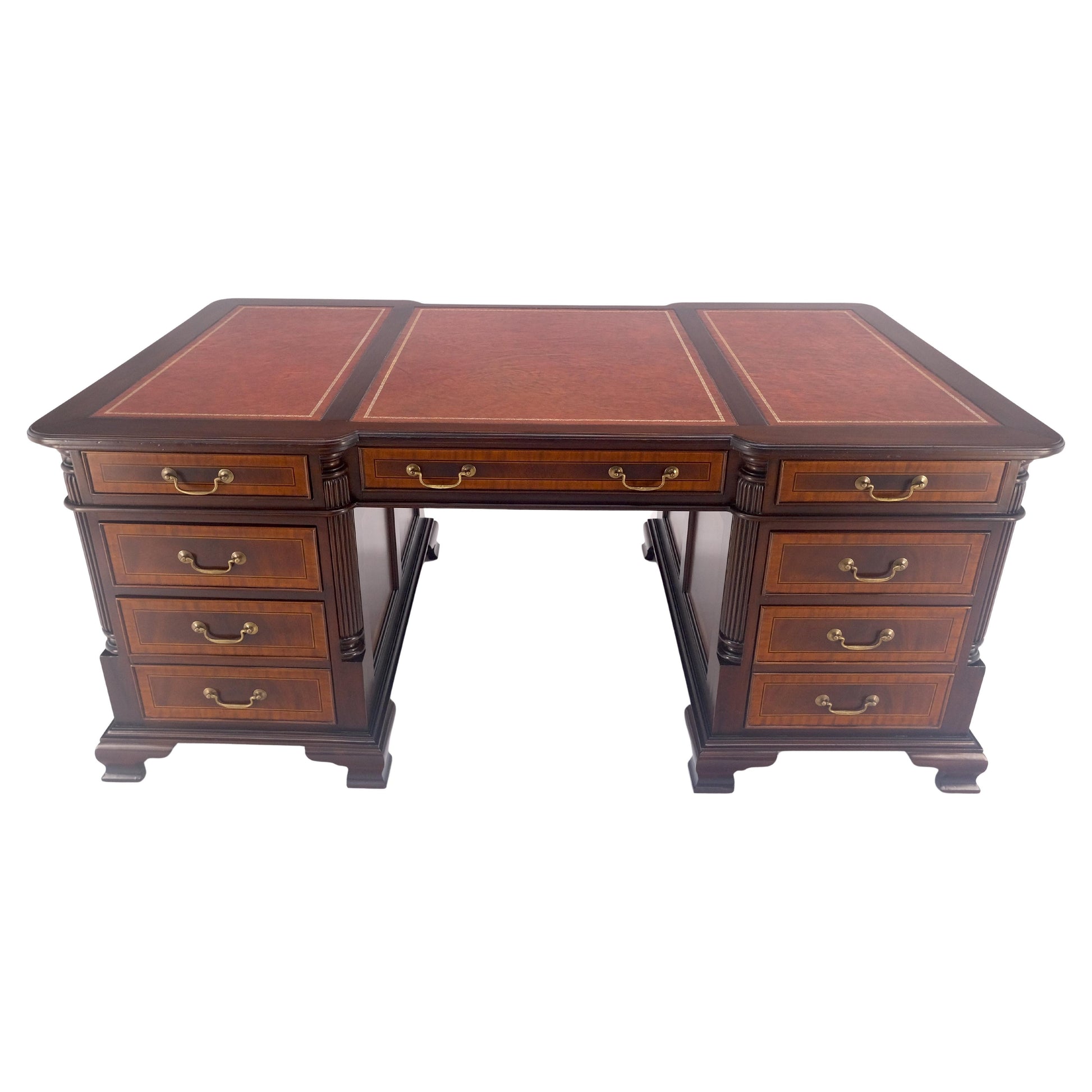 EstablishedLines Large Double Pedestal Embossed Leather Top Mahogany Partners Desk MINT