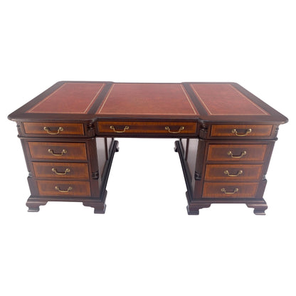EstablishedLines Large Double Pedestal Embossed Leather Top Mahogany Partners Desk MINT