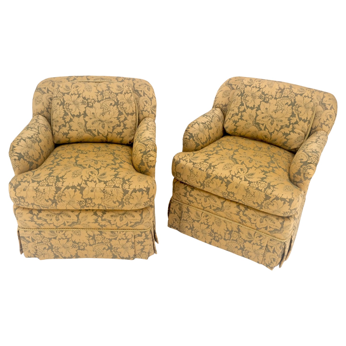 EstablishedLines Pair of Gold Floral Pattern Upholstery Lounge Chairs by Thomasville MINT