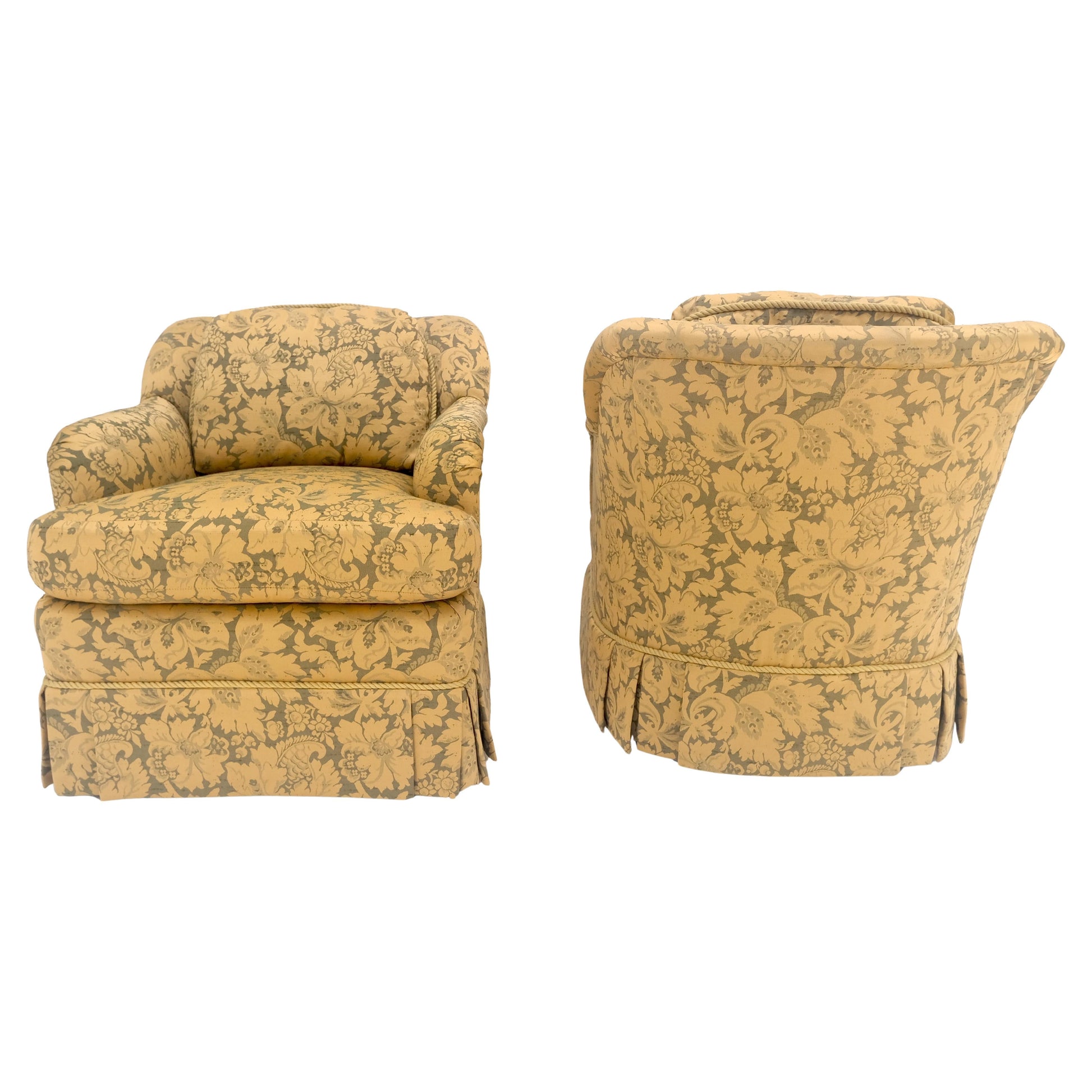 EstablishedLines Pair of Gold Floral Pattern Upholstery Lounge Chairs by Thomasville MINT