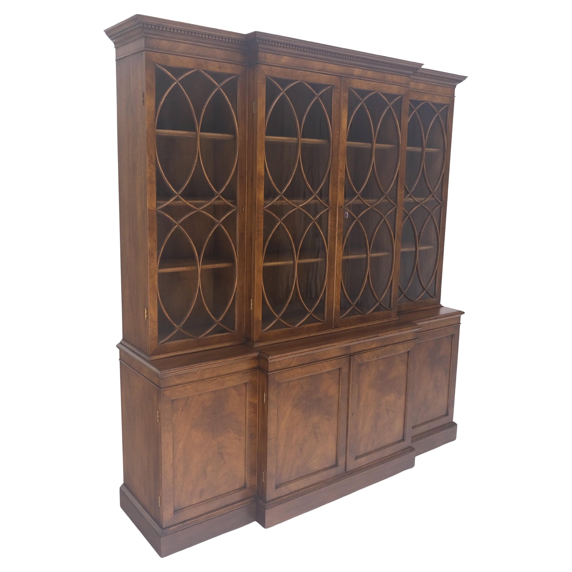 EstablishedLines Large Wide Mahogany Individual Bubble Glass Panes Doors Breakfront China Cabinet