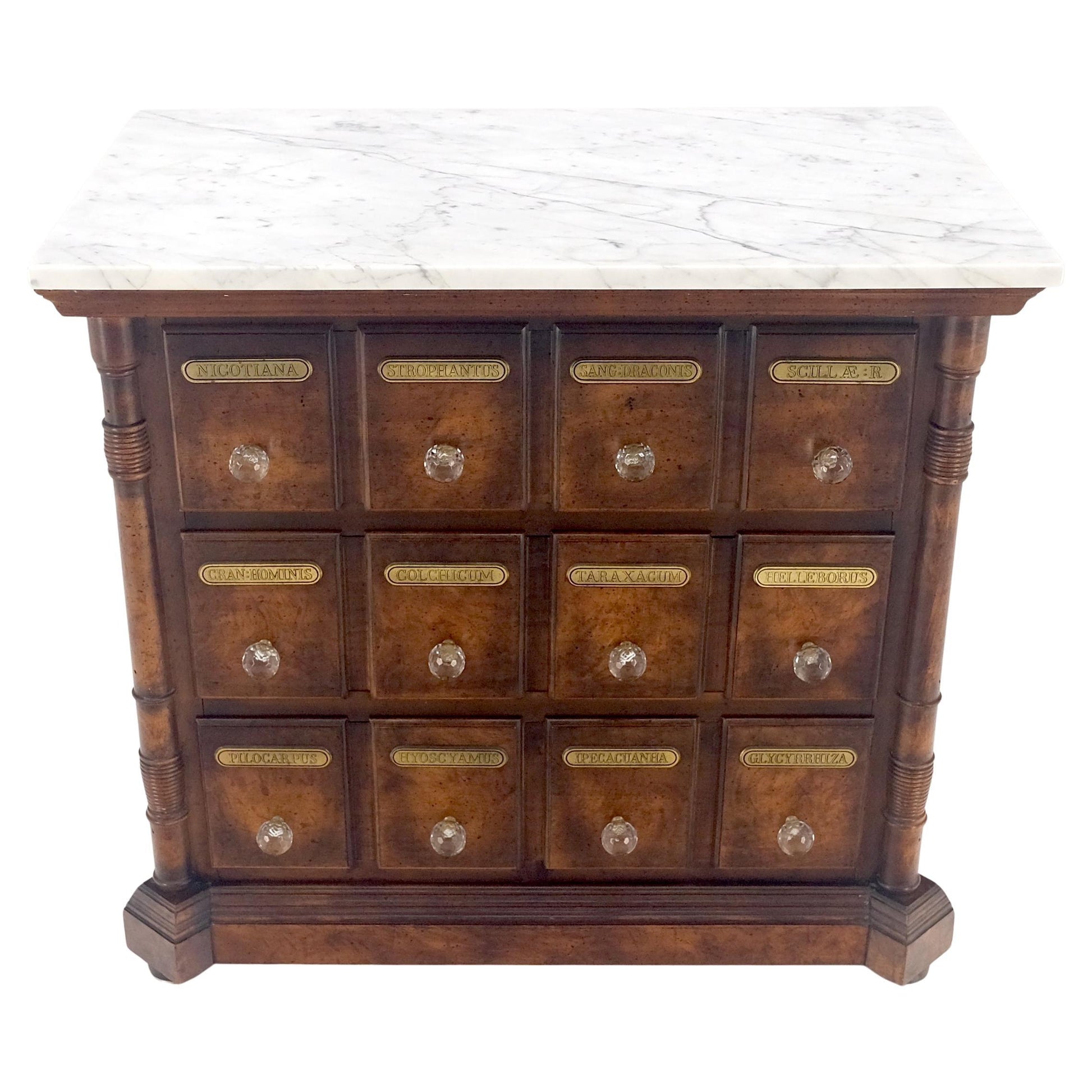 EstablishedLines Marble Top Drawers Burl Wood Decorative Cristal Balls Pulls Bachelor Chest MINT