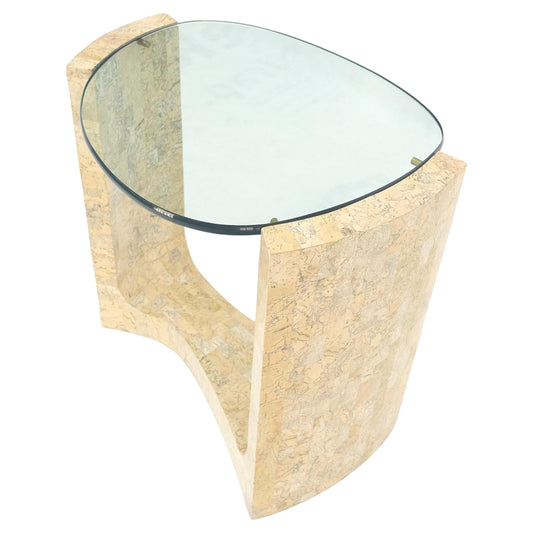 EstablishedLines Kidney Organic Shape Thick Glass Top Tessellated Base Side End Lamp Table Stand