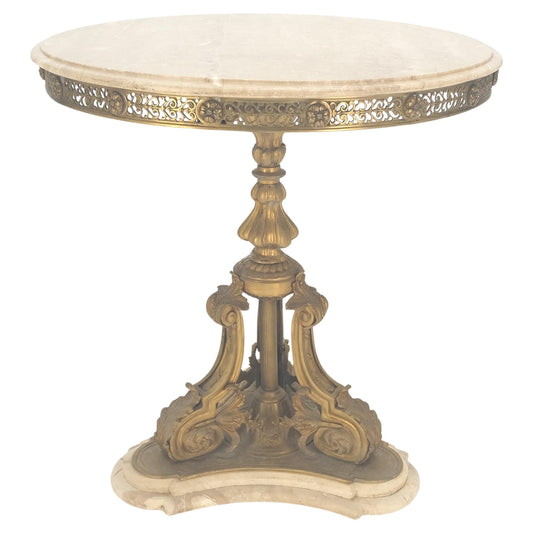 EstablishedLines Marble & Bronze Base Fine Gueridon Side End Lamp Stand Mint