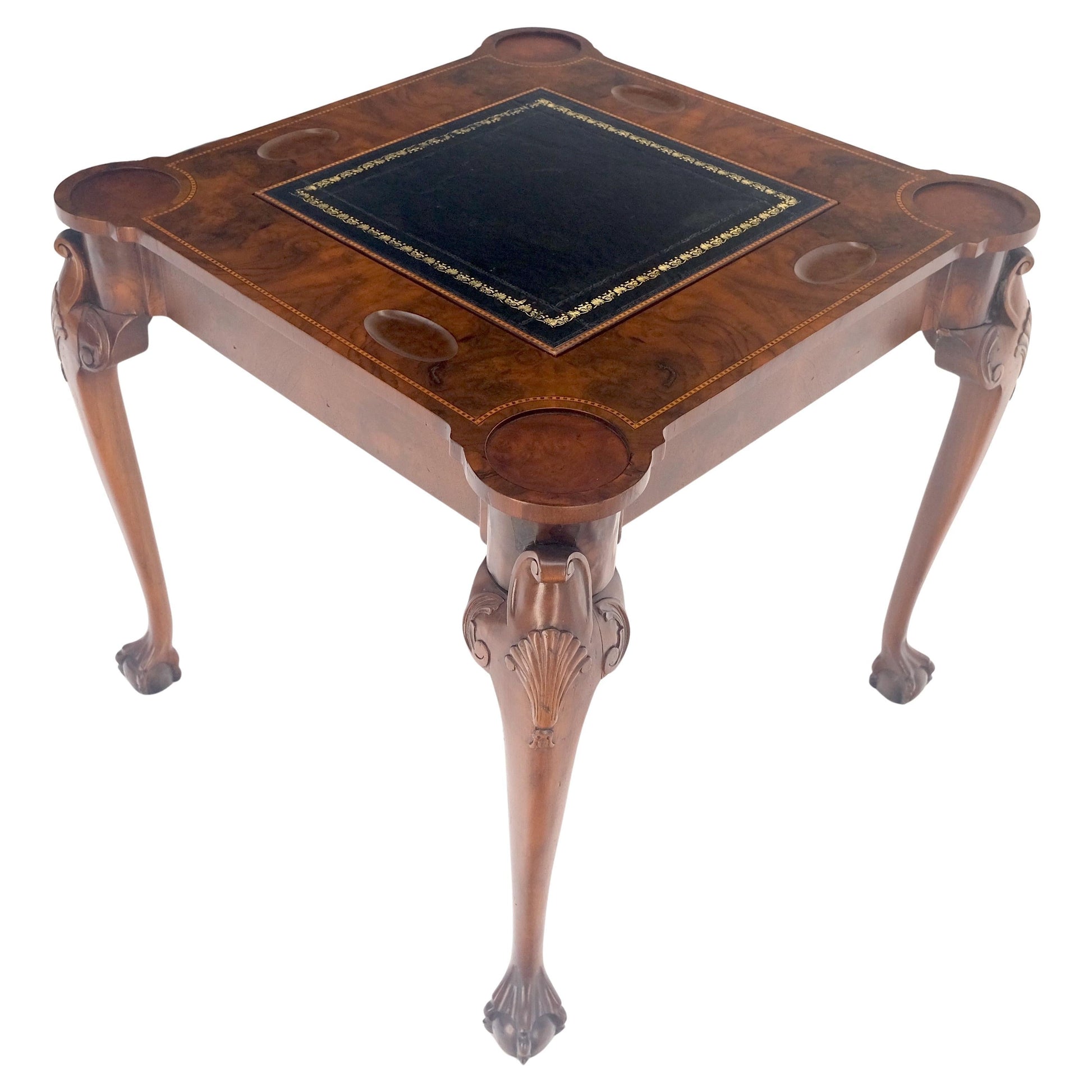 EstablishedLines Leather Top Chippendale Style Ball & Claw Feet Backgammon Chess Game Table MINT!
