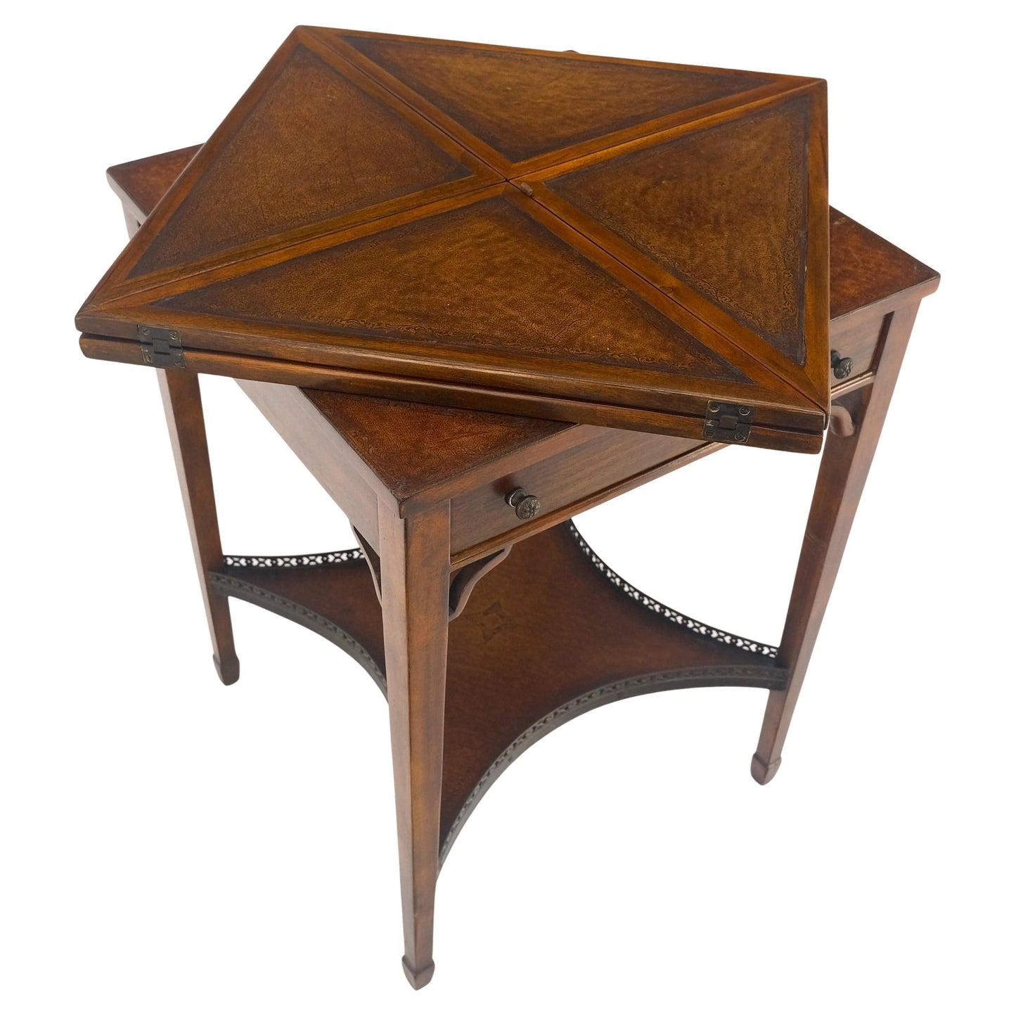 EstablishedLines Theodore Alexander One Drawer Leather Top Folding Top Game Table MINT