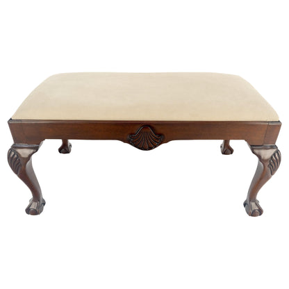 EstablishedLines Carved Mahogany Ball & Claw Chippendale Feet Ultra Suede Upholstery Bench MINT